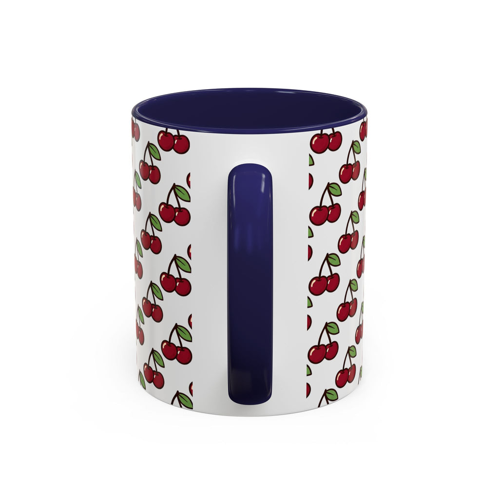 Cherry Pattern Accent Coffee Mug — Retro Red Cherry Print Ceramic Mug (11/15oz)