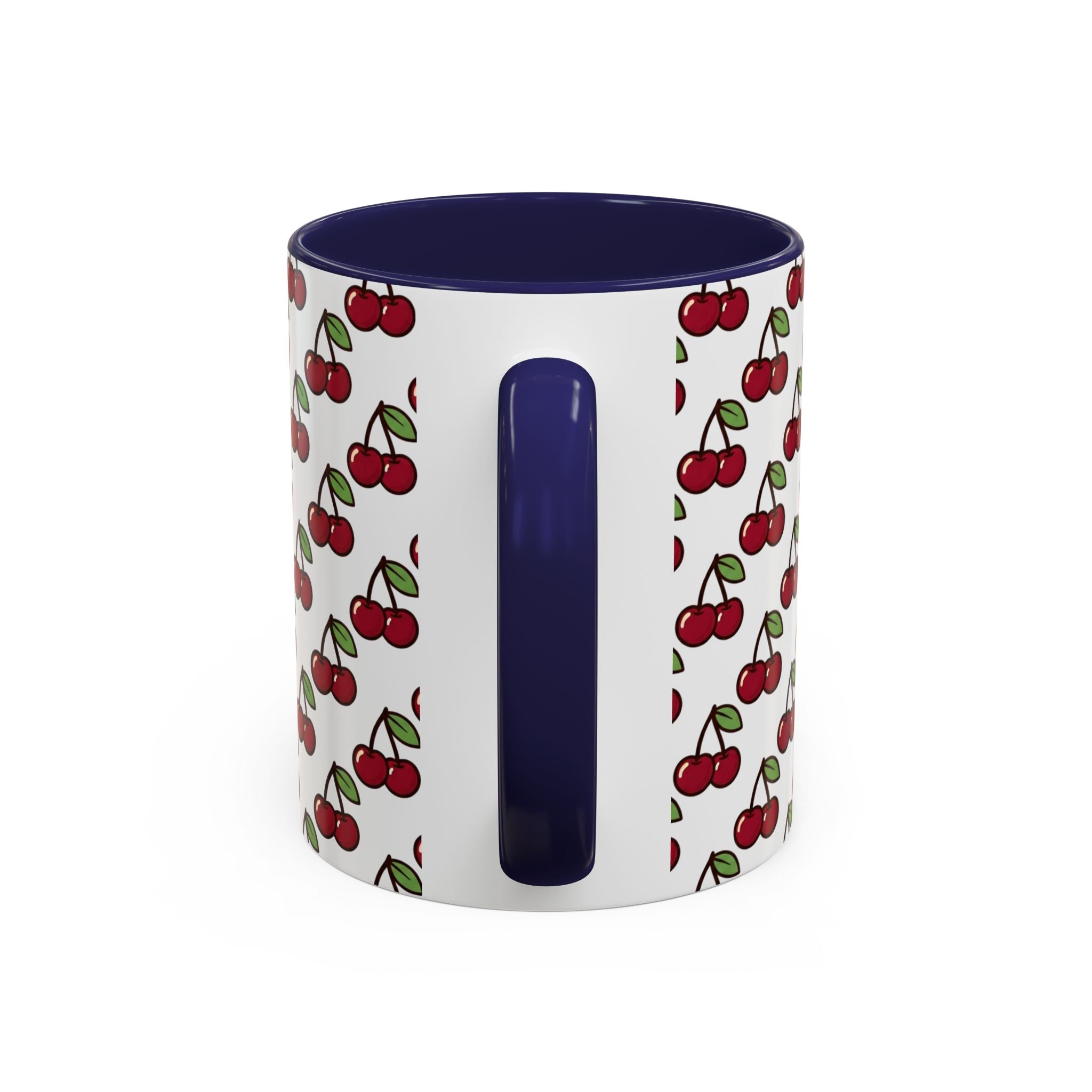 Cherry Pattern Accent Coffee Mug — Retro Red Cherry Print Ceramic Mug (11/15oz)