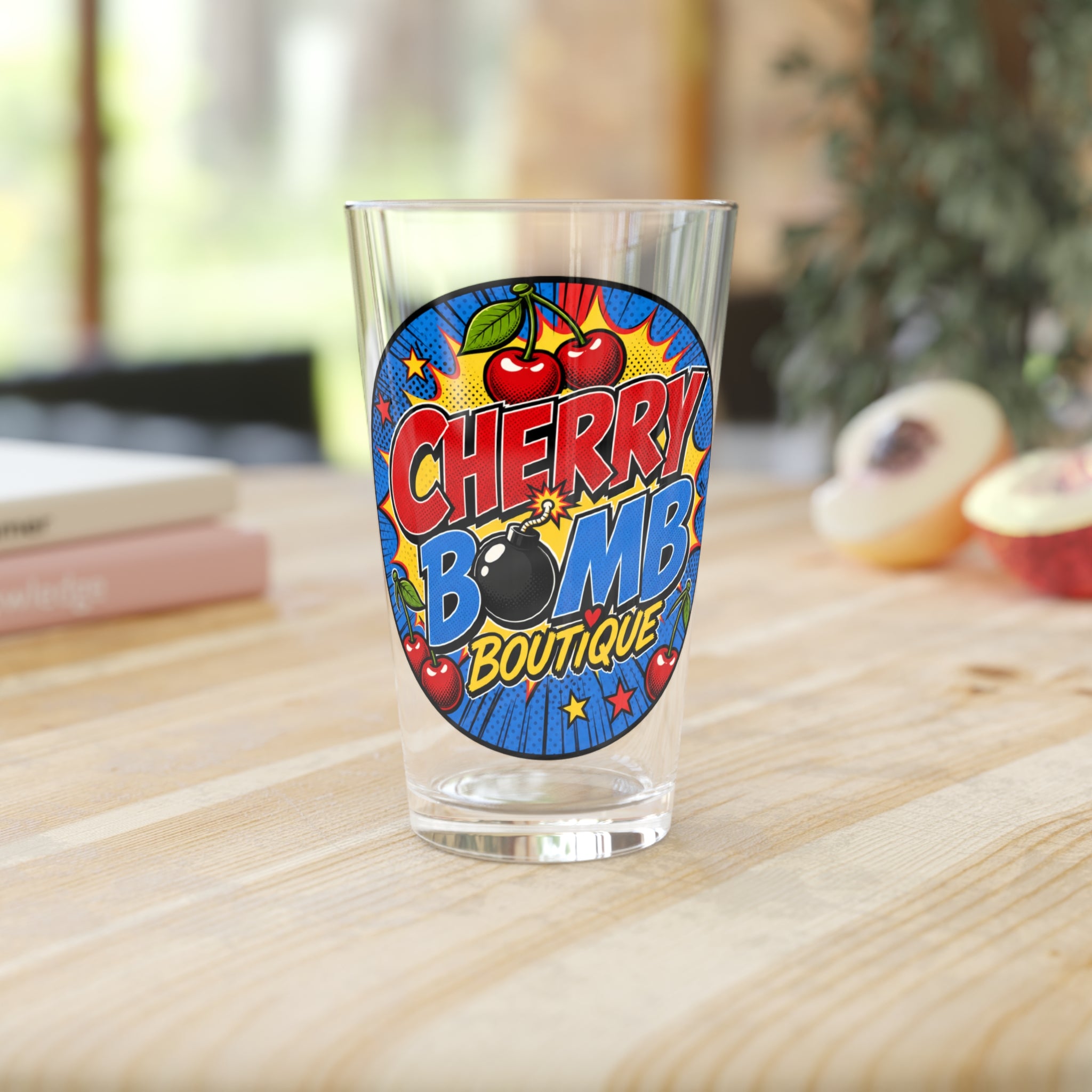 Cherry Bomb Boutique 16oz Pint Glass - blue