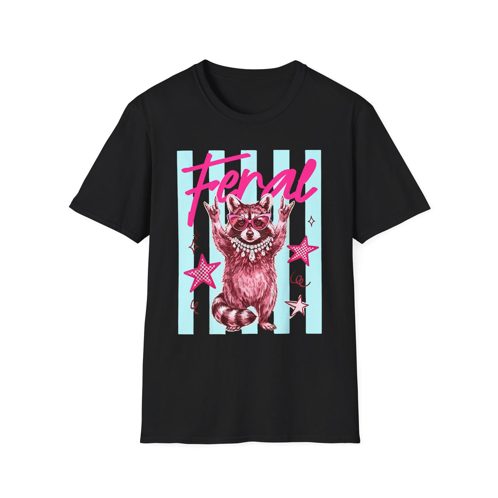 Feral Retro Raccoon Graphic T-Shirt — Pink Neon Vintage Vibe