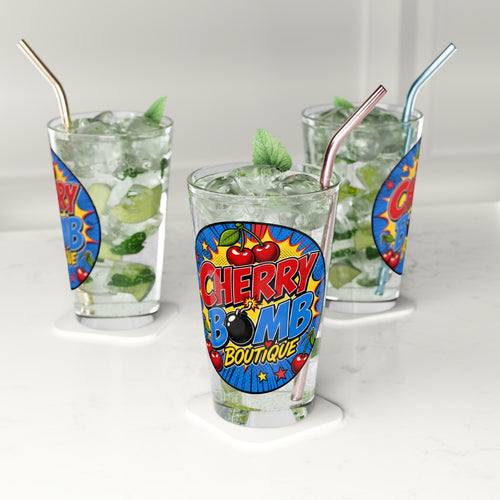 Cherry Bomb Boutique 16oz Pint Glass - blue