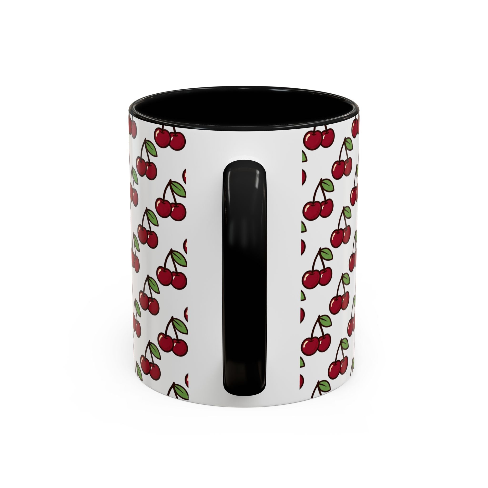 Cherry Pattern Accent Coffee Mug — Retro Red Cherry Print Ceramic Mug (11/15oz)