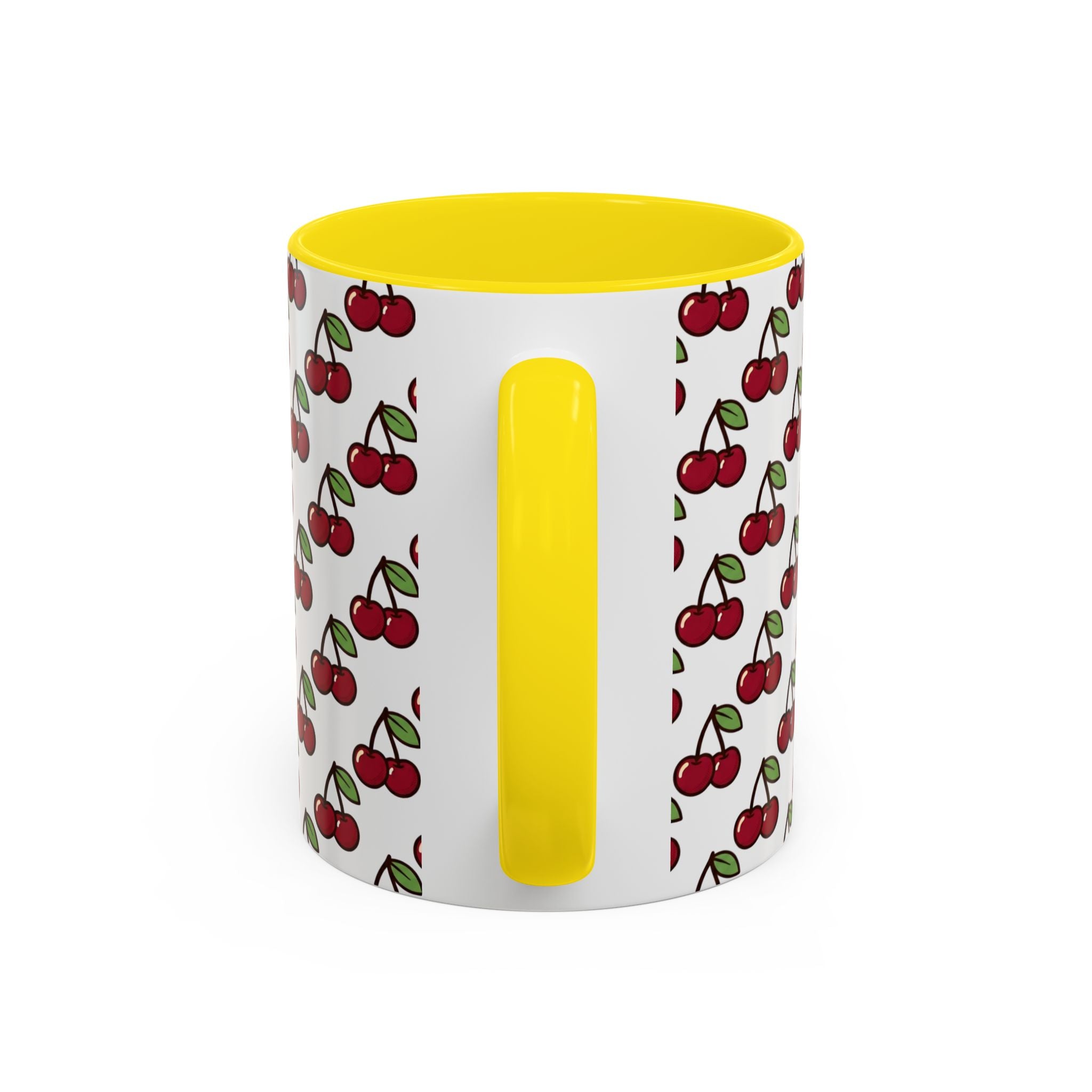 Cherry Pattern Accent Coffee Mug — Retro Red Cherry Print Ceramic Mug (11/15oz)