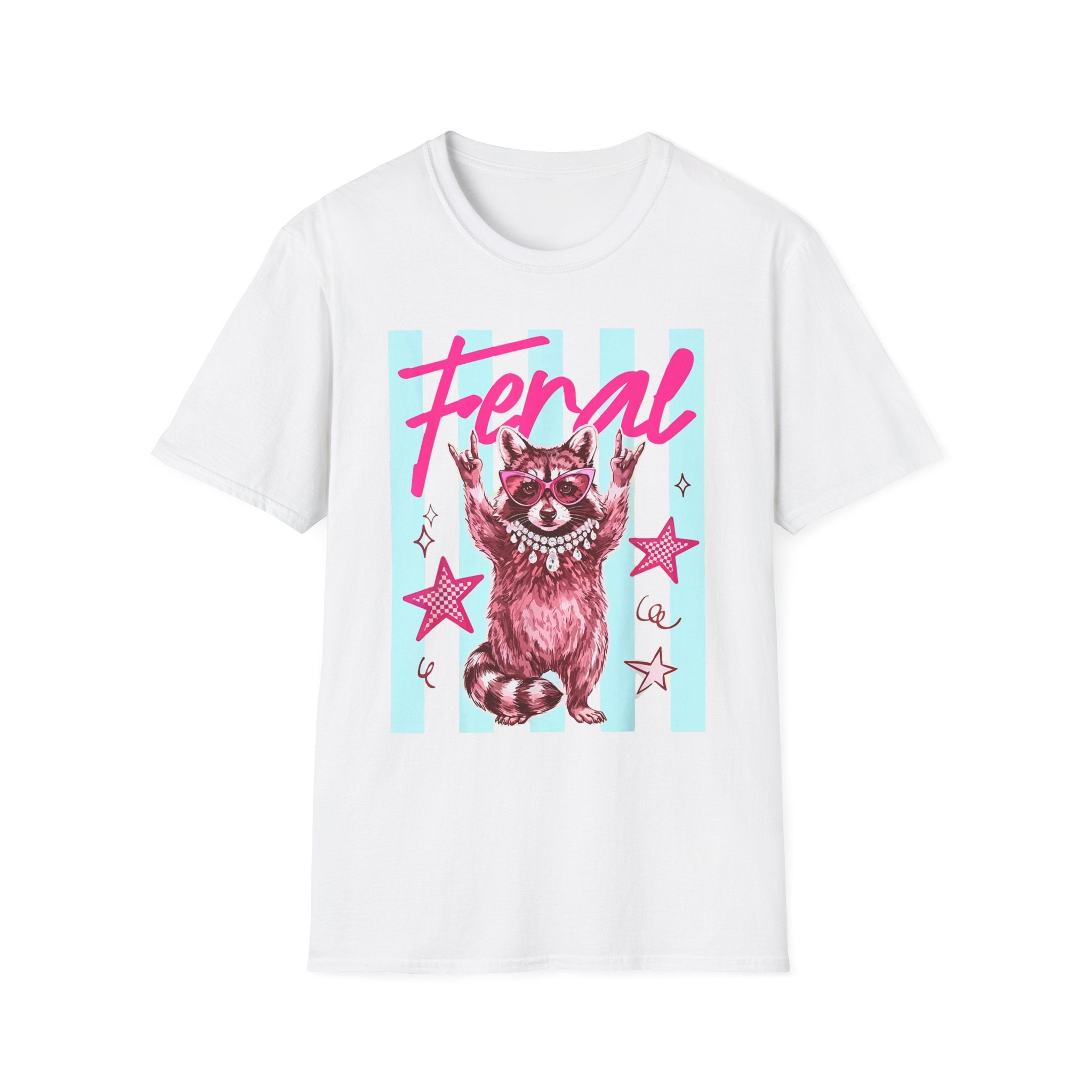 Feral Retro Raccoon Graphic T-Shirt — Pink Neon Vintage Vibe