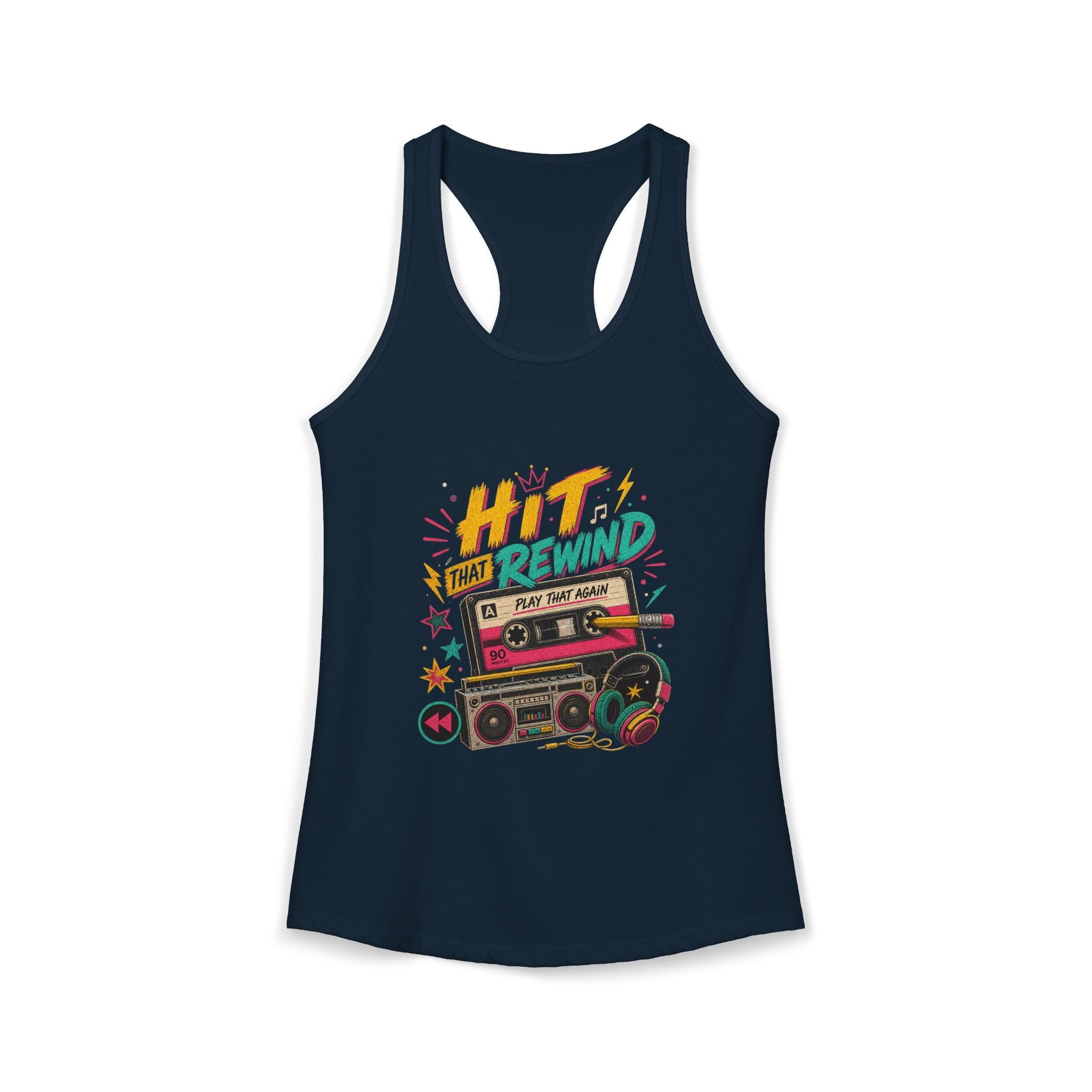 Women's ''play that again'' retro cassette rewind Tank Top 80's/90's Inspo