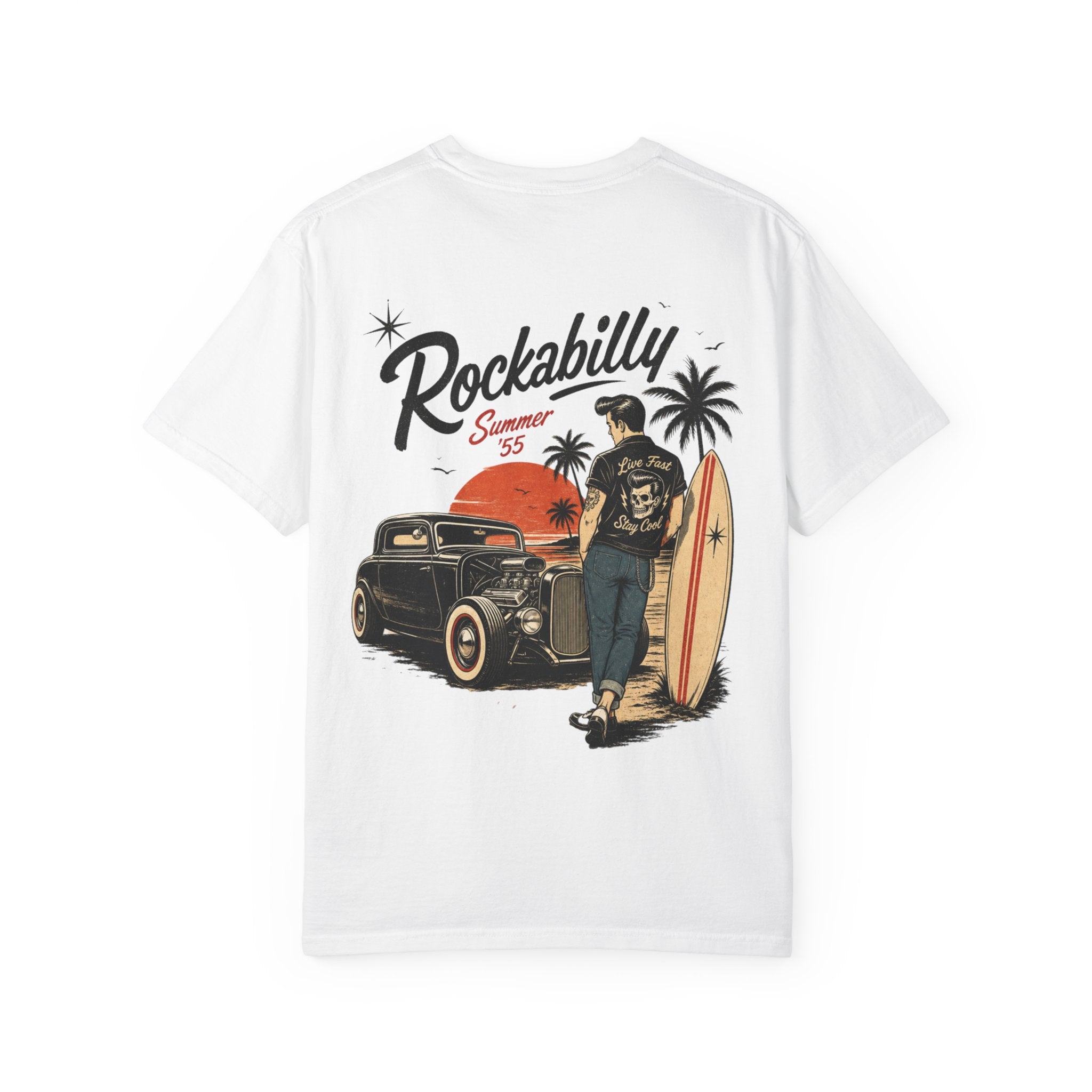 Rockabilly Summer ’55 T-Shirt — Vintage Hot Rod & Surfer Graphic