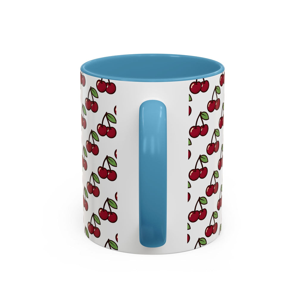 Cherry Pattern Accent Coffee Mug — Retro Red Cherry Print Ceramic Mug (11/15oz)
