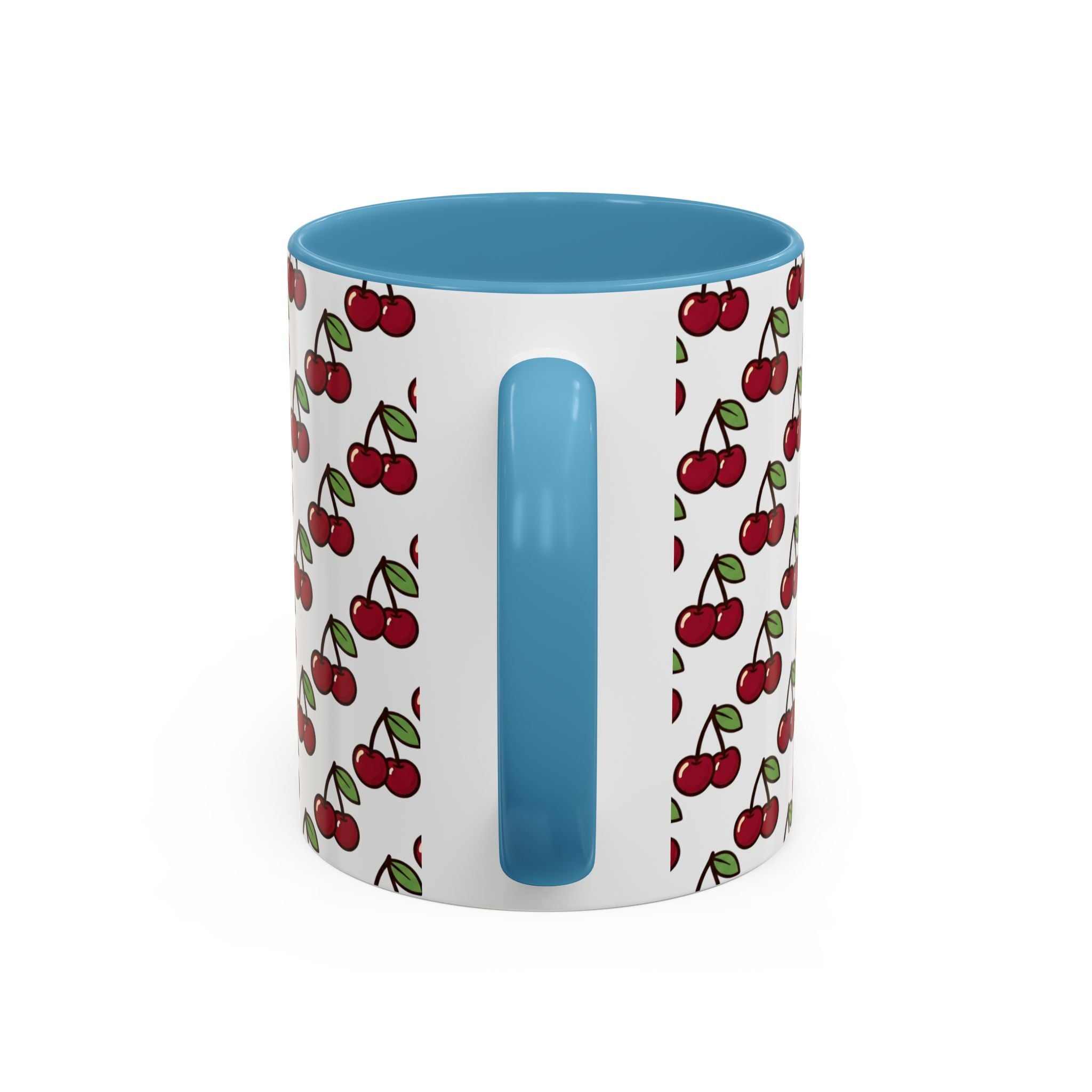 Cherry Pattern Accent Coffee Mug — Retro Red Cherry Print Ceramic Mug (11/15oz)