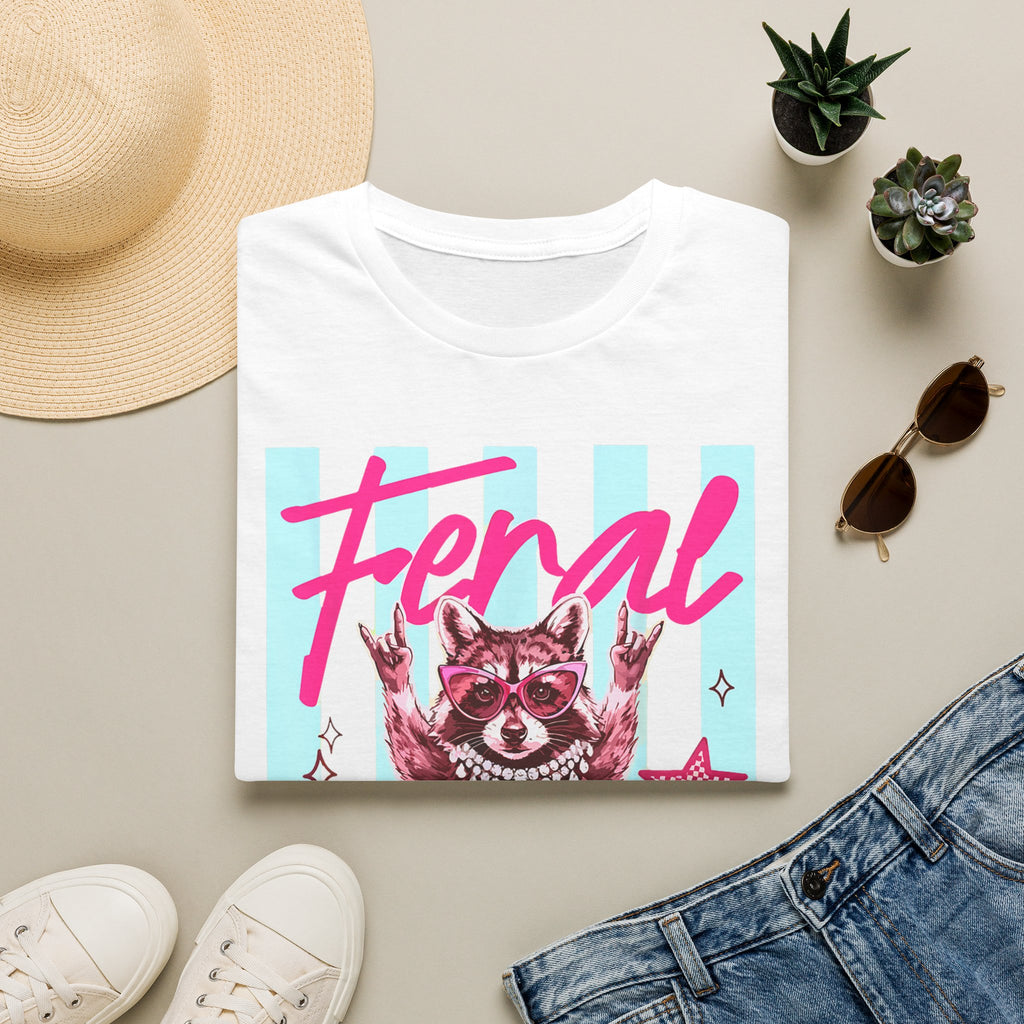 Feral Retro Raccoon Graphic T-Shirt — Pink Neon Vintage Vibe