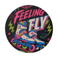 Feeling Fly Rollerblade Round Vinyl Sticker — Neon Retro Skate Sticker