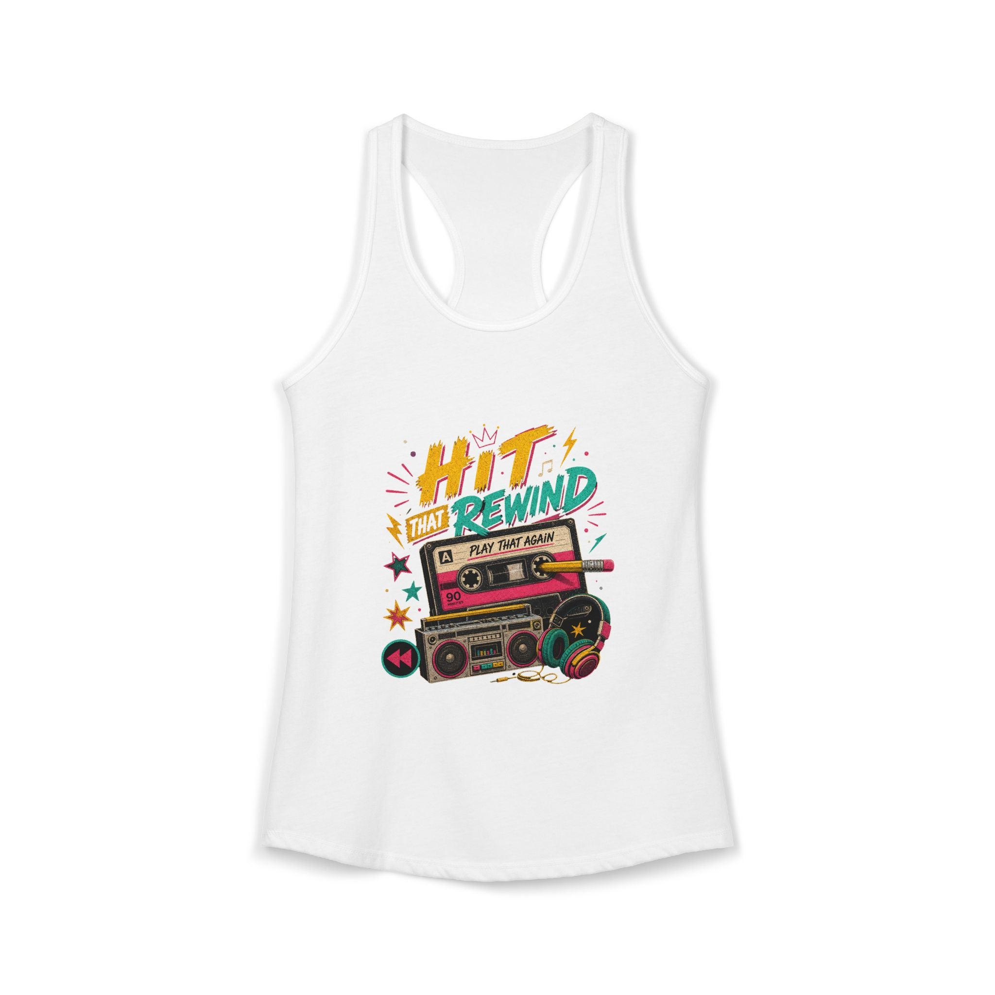 Women's ''play that again'' retro cassette rewind Tank Top 80's/90's Inspo