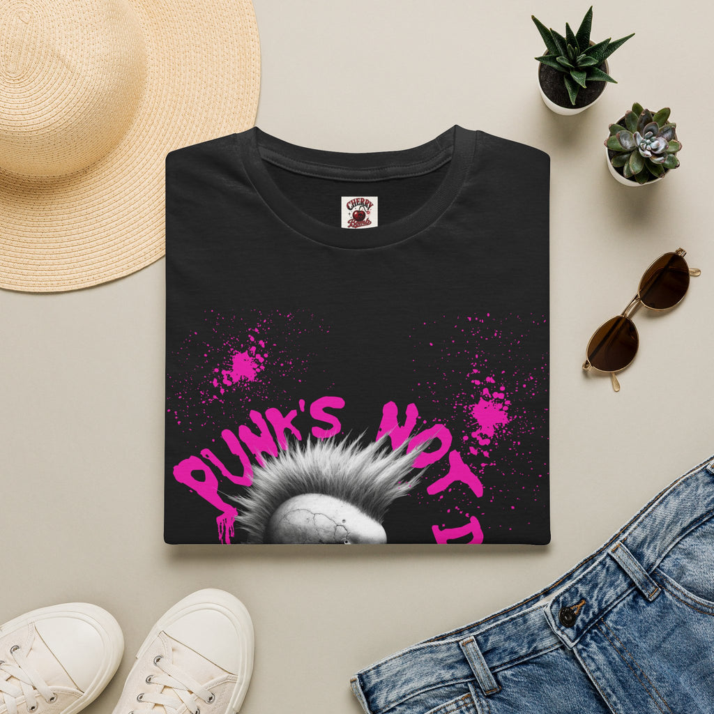 Punk's Not Dead T-Shirt — Neon Pink Skull Mohawk Graphic Tee