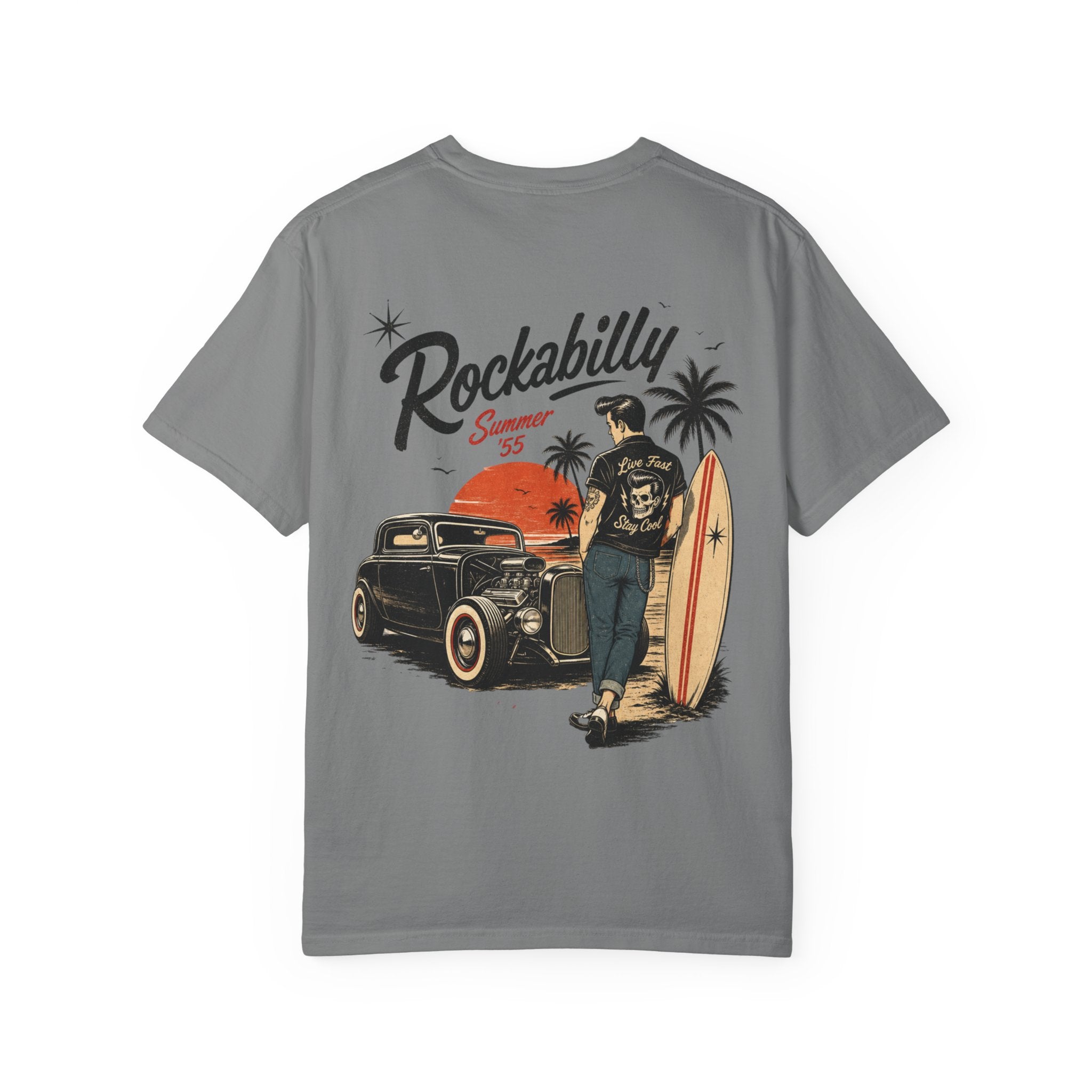 Rockabilly Summer ’55 T-Shirt — Vintage Hot Rod & Surfer Graphic