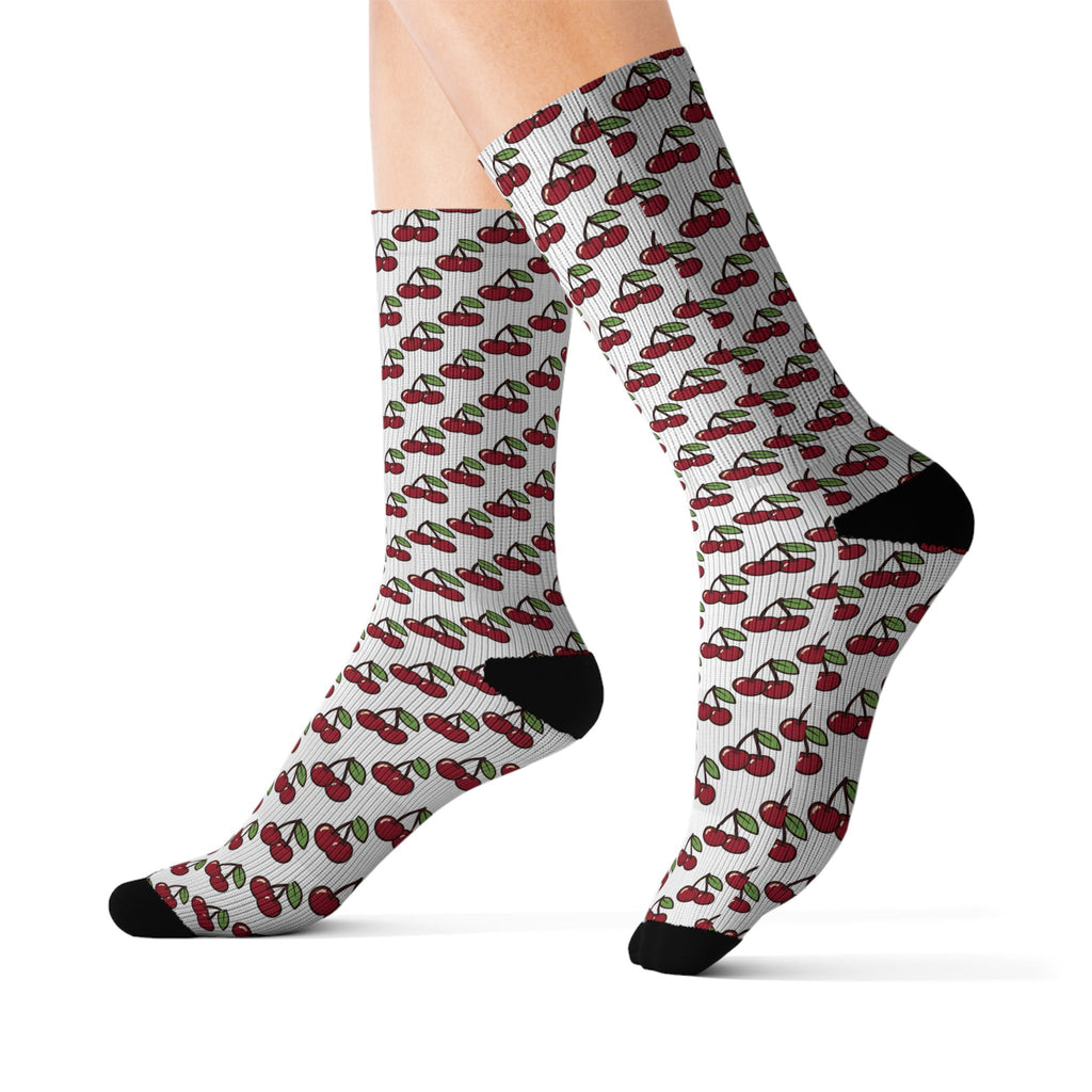 Cherry Pattern Sublimation Socks — Fun Fruit Crew Socks for Summer & Gifts