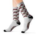 Cherry Pattern Sublimation Socks — Retro Cherry Bomb Logo Crew Socks