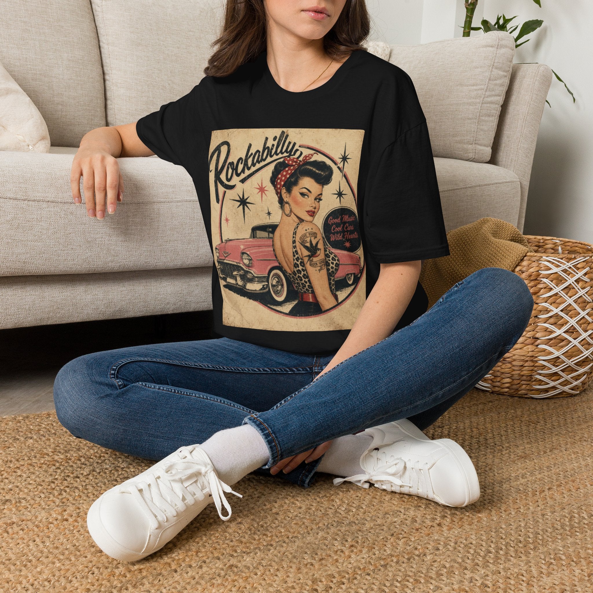 Rockabilly Pin-Up Tee — Vintage 1950s Car & Tattoo Retro Shirt