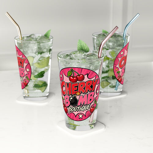 Cherry Bomb Boutique 16oz Pint Glass -Pink