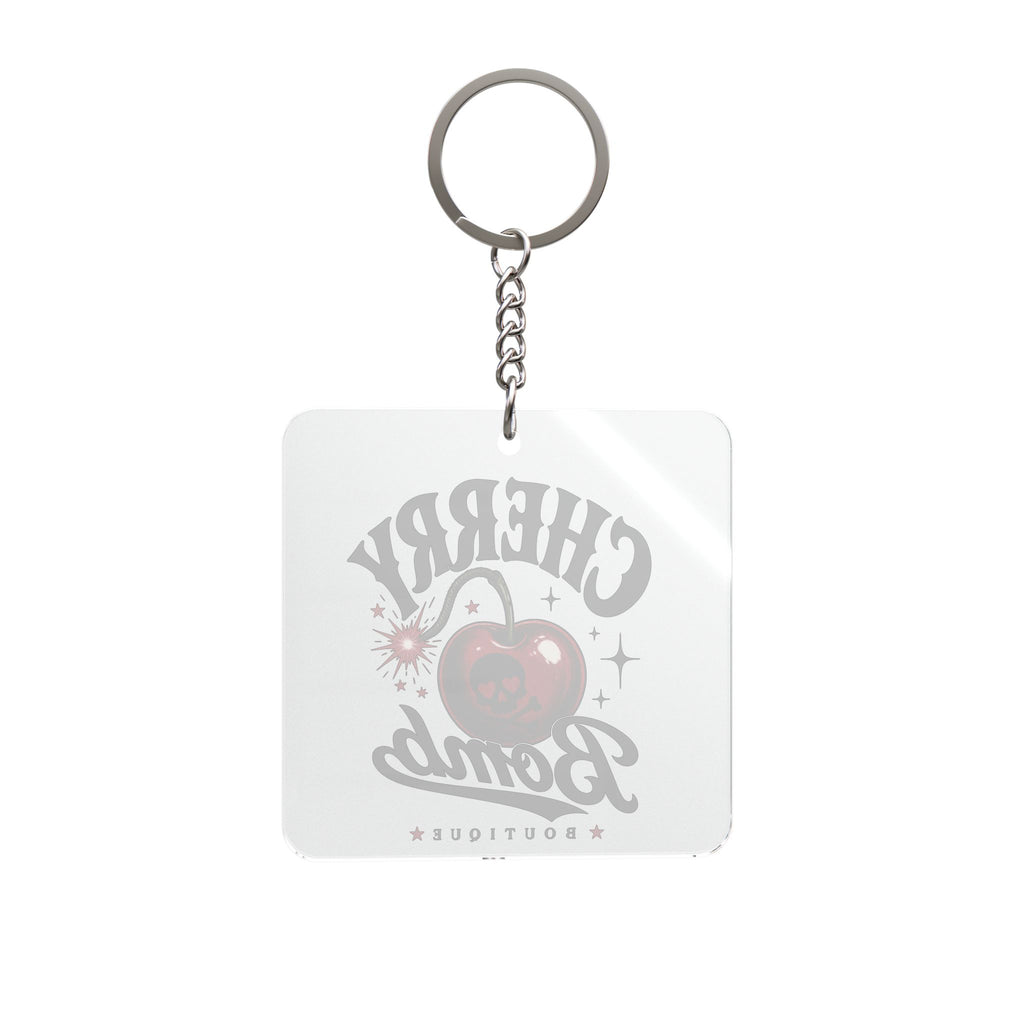 Cherry Bomb Square Keychain — Retro Themed Keychain / White