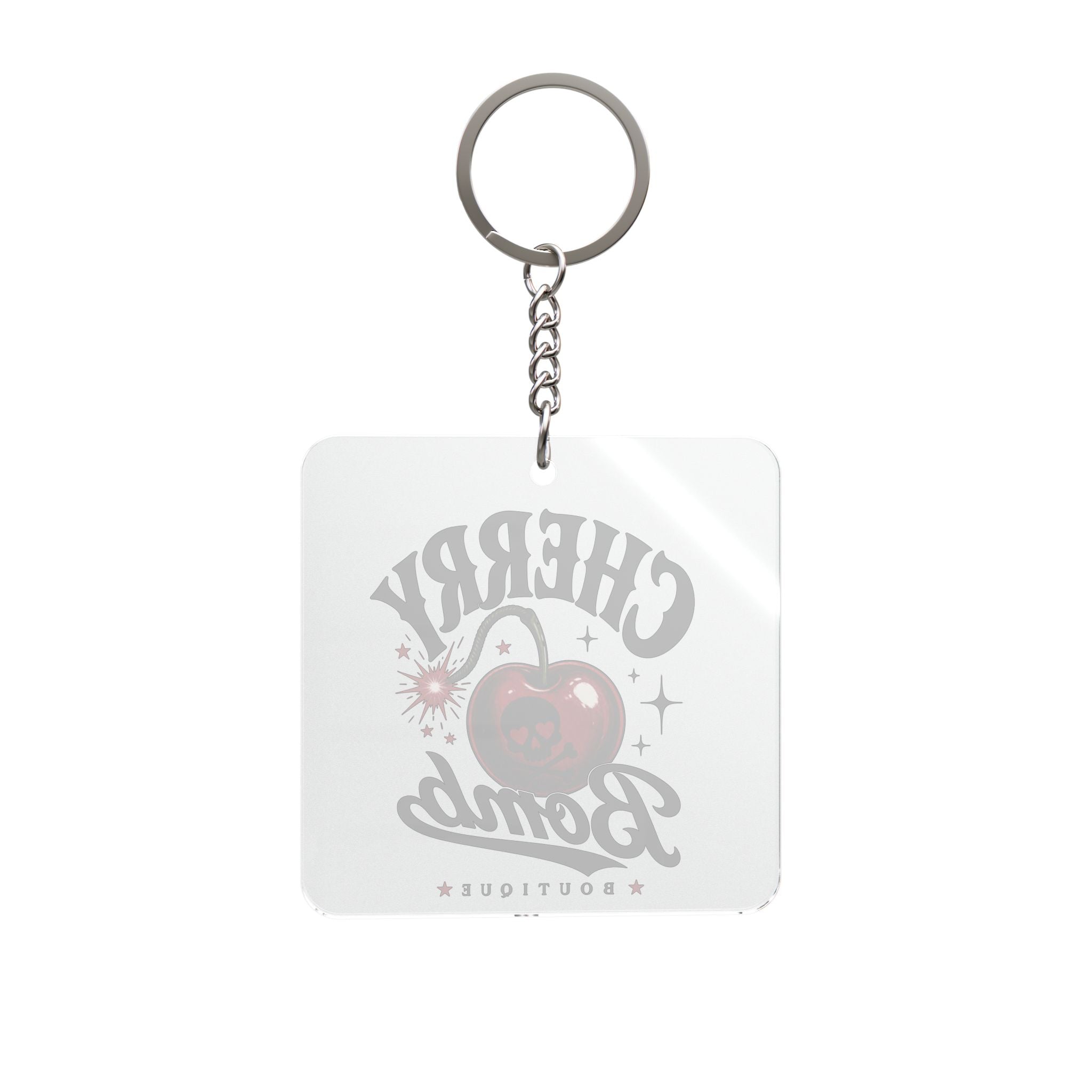 Cherry Bomb Square Keychain — Retro Themed Keychain / White
