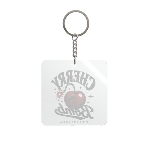 Cherry Bomb Square Keychain — Retro Themed Keychain / White