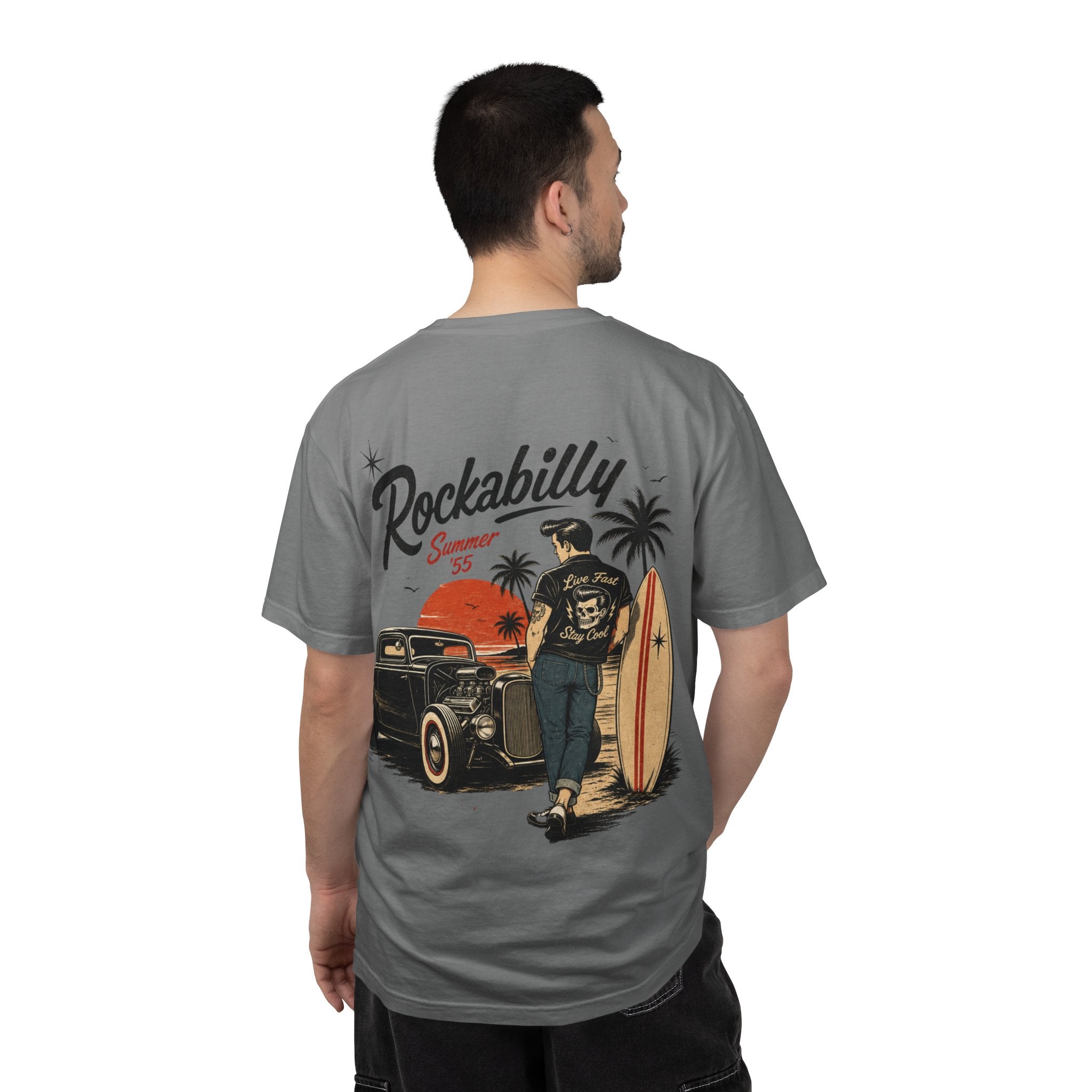 Rockabilly Summer ’55 T-Shirt — Vintage Hot Rod & Surfer Graphic