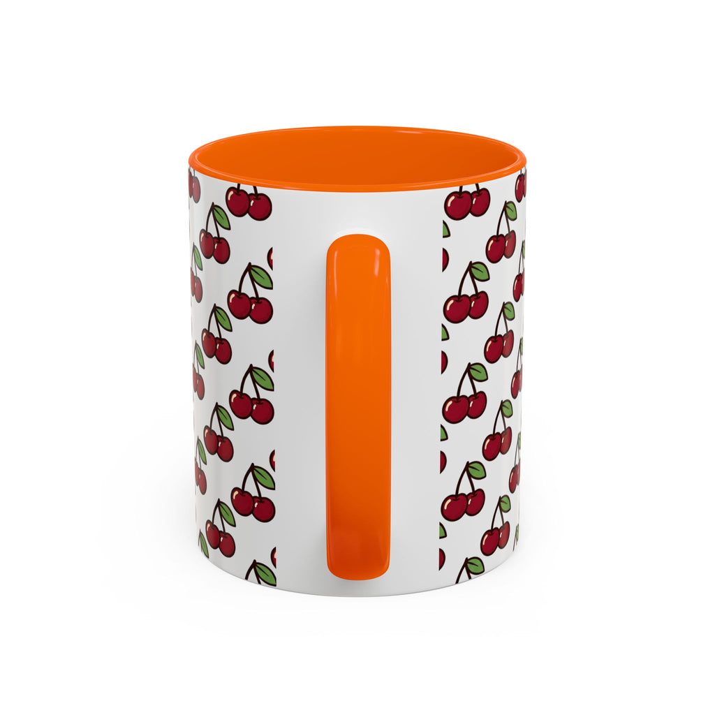 Cherry Pattern Accent Coffee Mug — Retro Red Cherry Print Ceramic Mug (11/15oz)