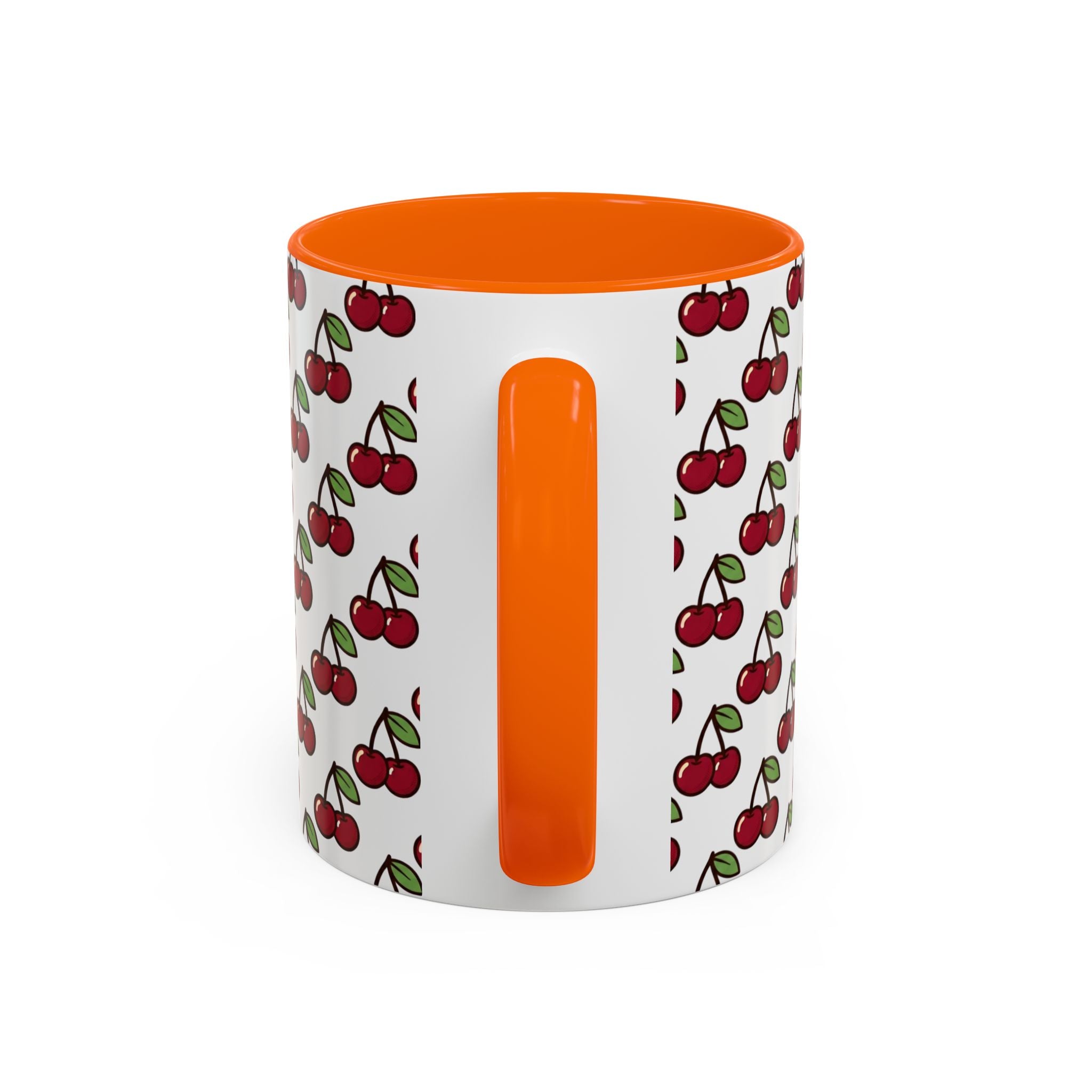 Cherry Pattern Accent Coffee Mug — Retro Red Cherry Print Ceramic Mug (11/15oz)