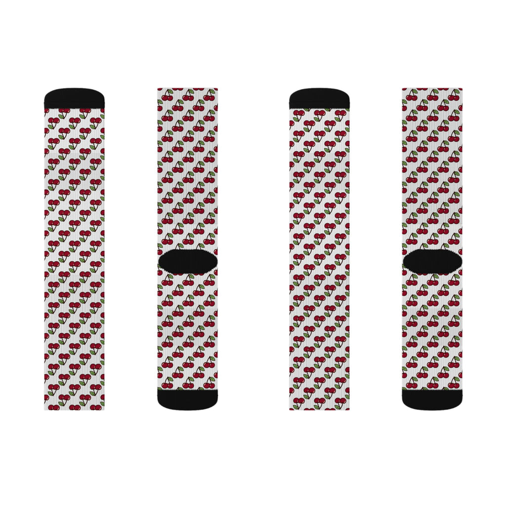 Cherry Pattern Sublimation Socks — Fun Fruit Crew Socks for Summer & Gifts