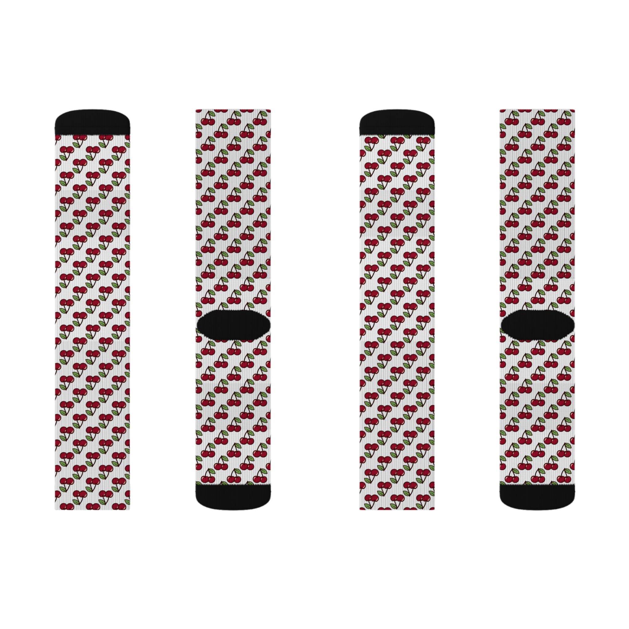 Cherry Pattern Sublimation Socks — Fun Fruit Crew Socks for Summer & Gifts