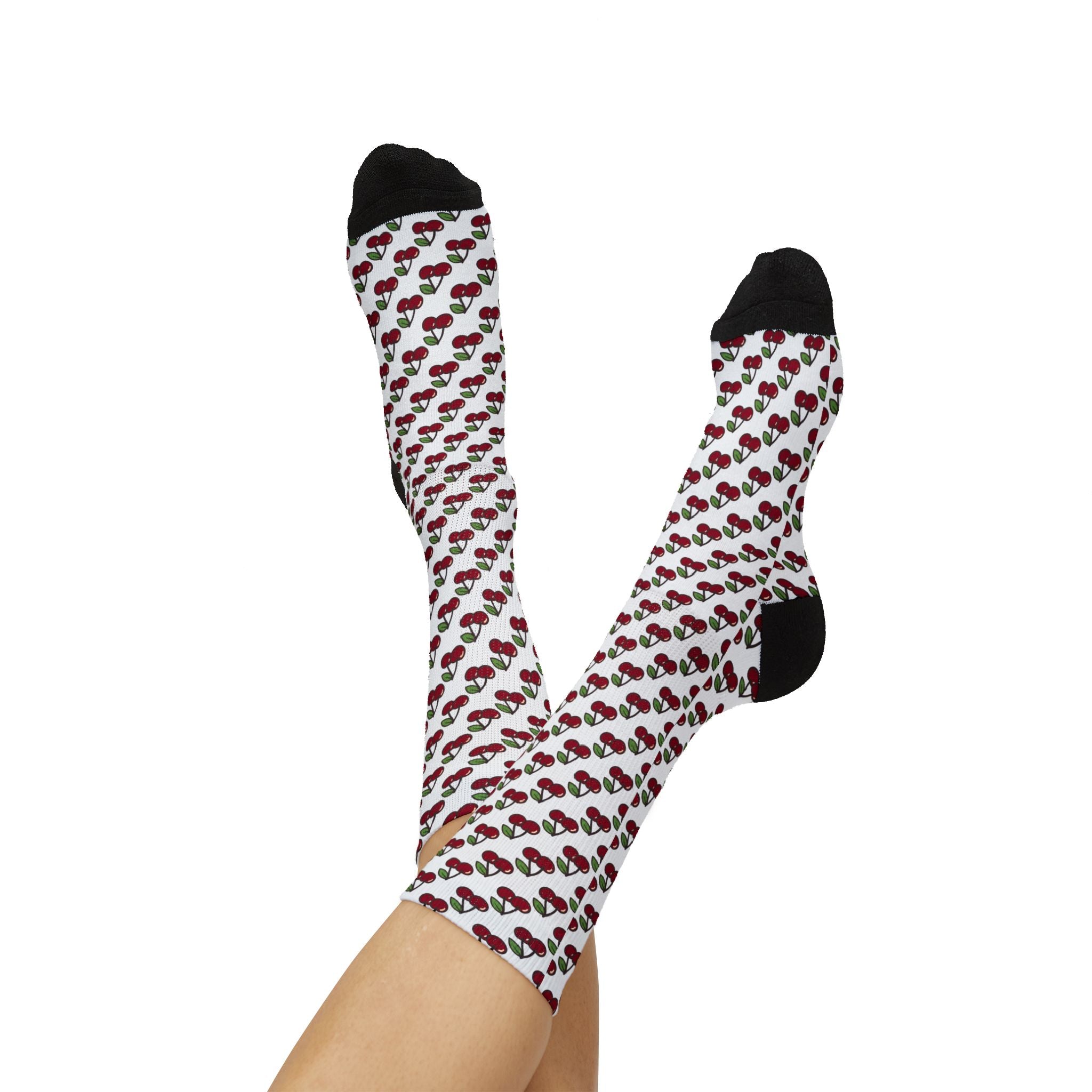 Cherry Pattern Sublimation Socks — Fun Fruit Crew Socks for Summer & Gifts