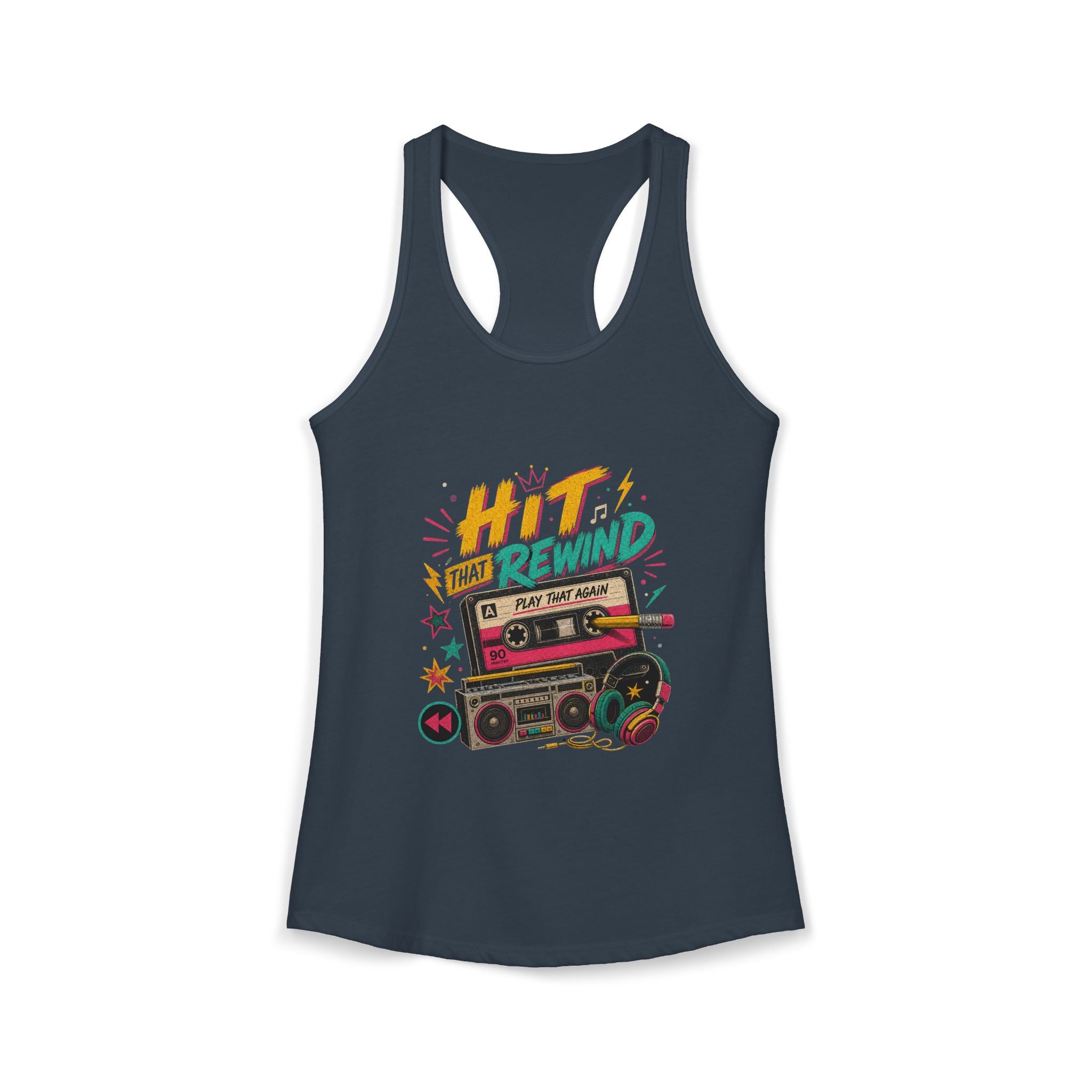 Women's ''play that again'' retro cassette rewind Tank Top 80's/90's Inspo