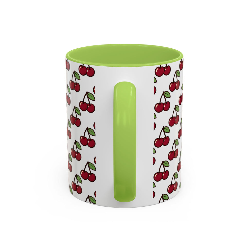 Cherry Pattern Accent Coffee Mug — Retro Red Cherry Print Ceramic Mug (11/15oz)