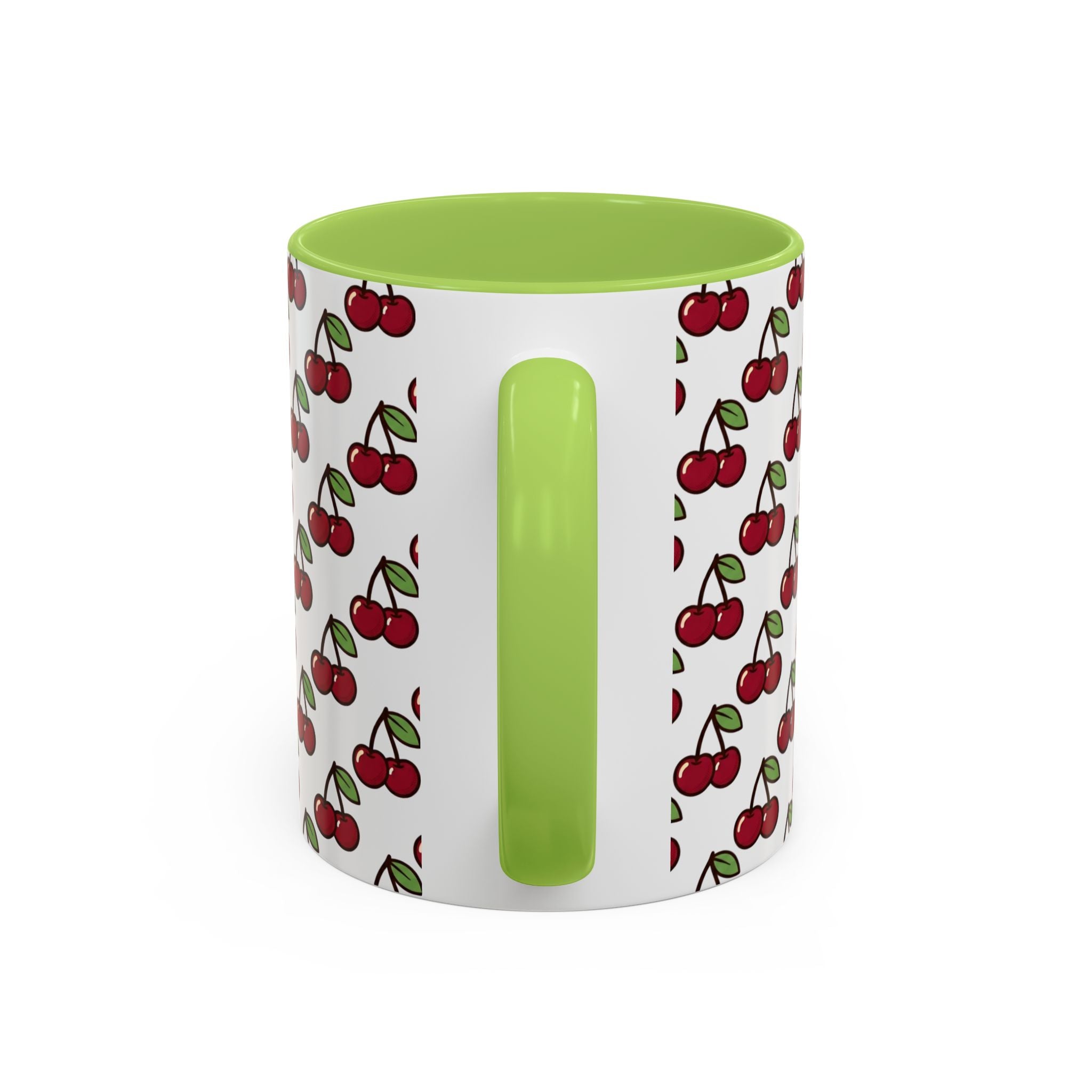 Cherry Pattern Accent Coffee Mug — Retro Red Cherry Print Ceramic Mug (11/15oz)