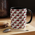 Cherry Pattern Accent Coffee Mug — Retro Red Cherry Print Ceramic Mug (11/15oz)