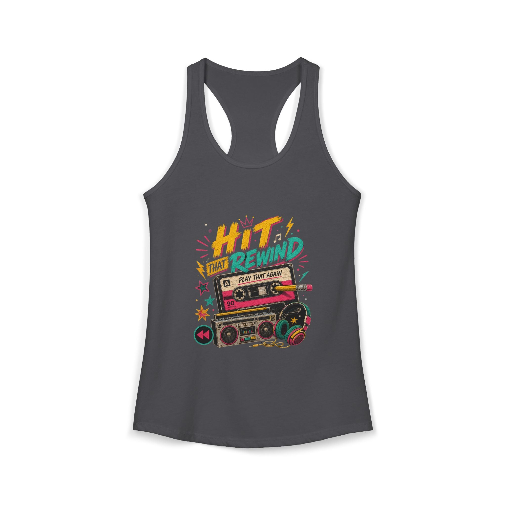Women's ''play that again'' retro cassette rewind Tank Top 80's/90's Inspo