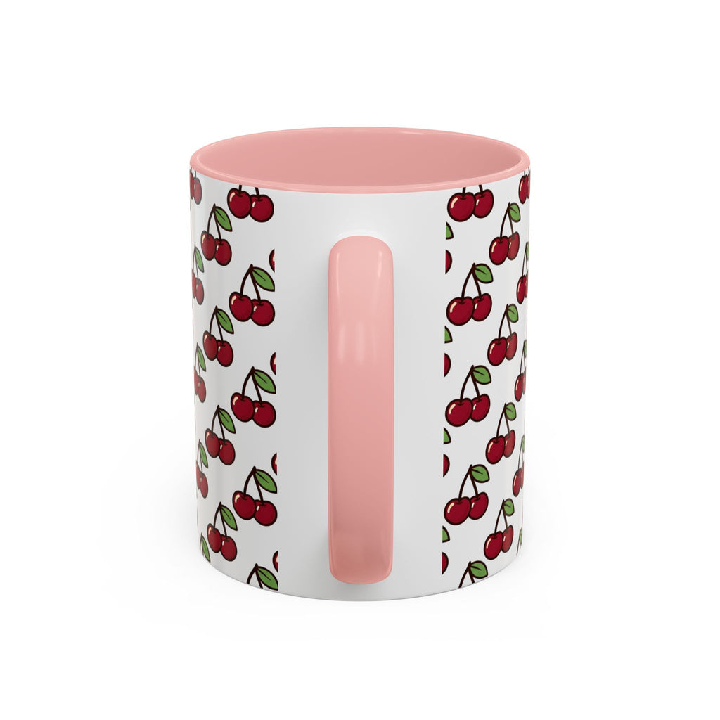 Cherry Pattern Accent Coffee Mug — Retro Red Cherry Print Ceramic Mug (11/15oz)