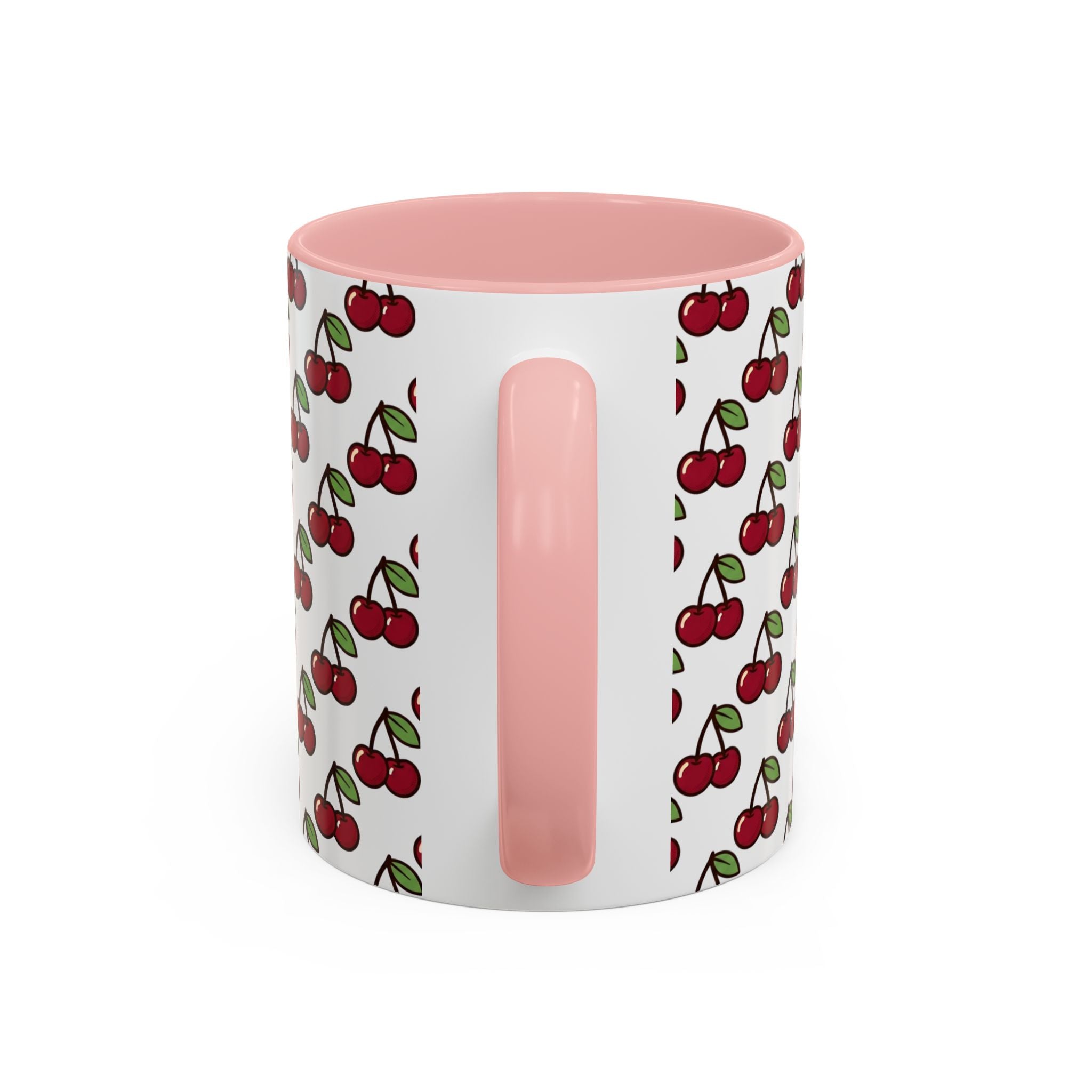 Cherry Pattern Accent Coffee Mug — Retro Red Cherry Print Ceramic Mug (11/15oz)