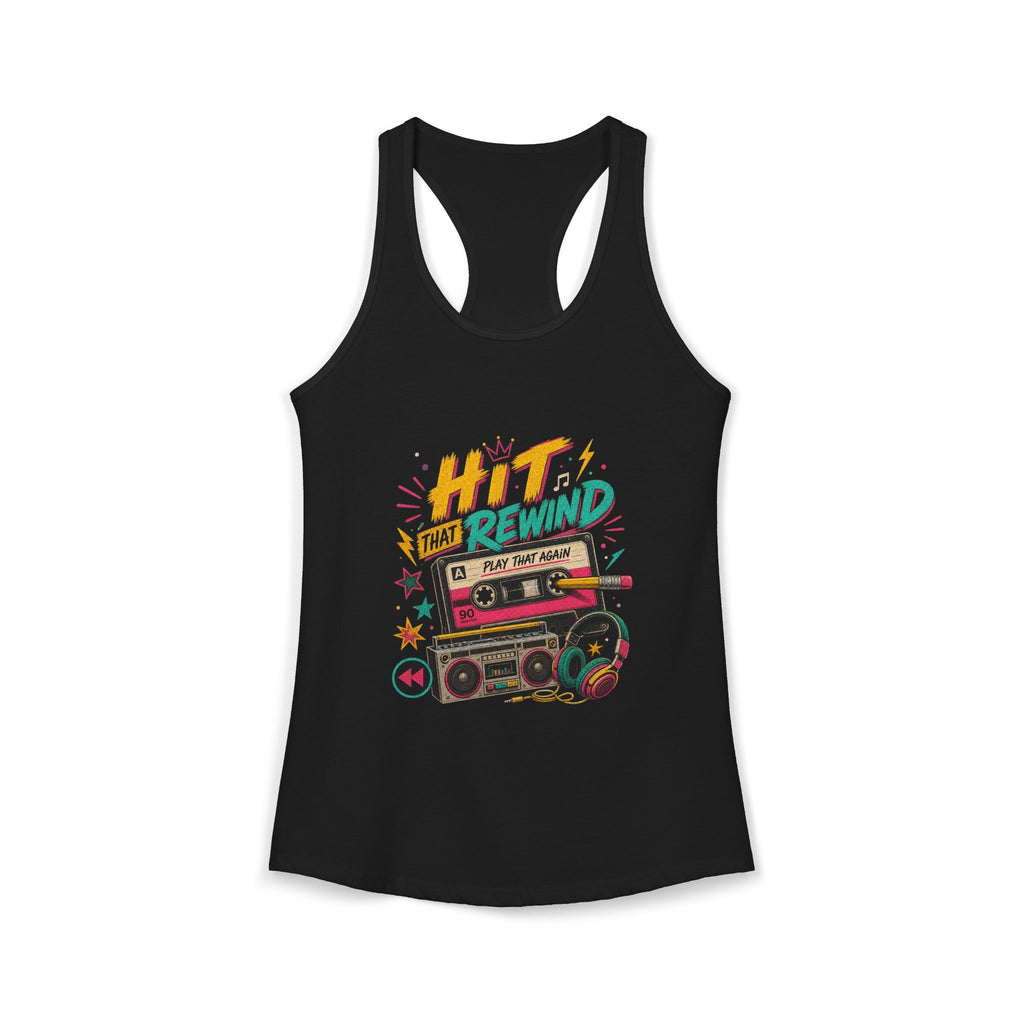 Women's ''play that again'' retro cassette rewind Tank Top 80's/90's Inspo