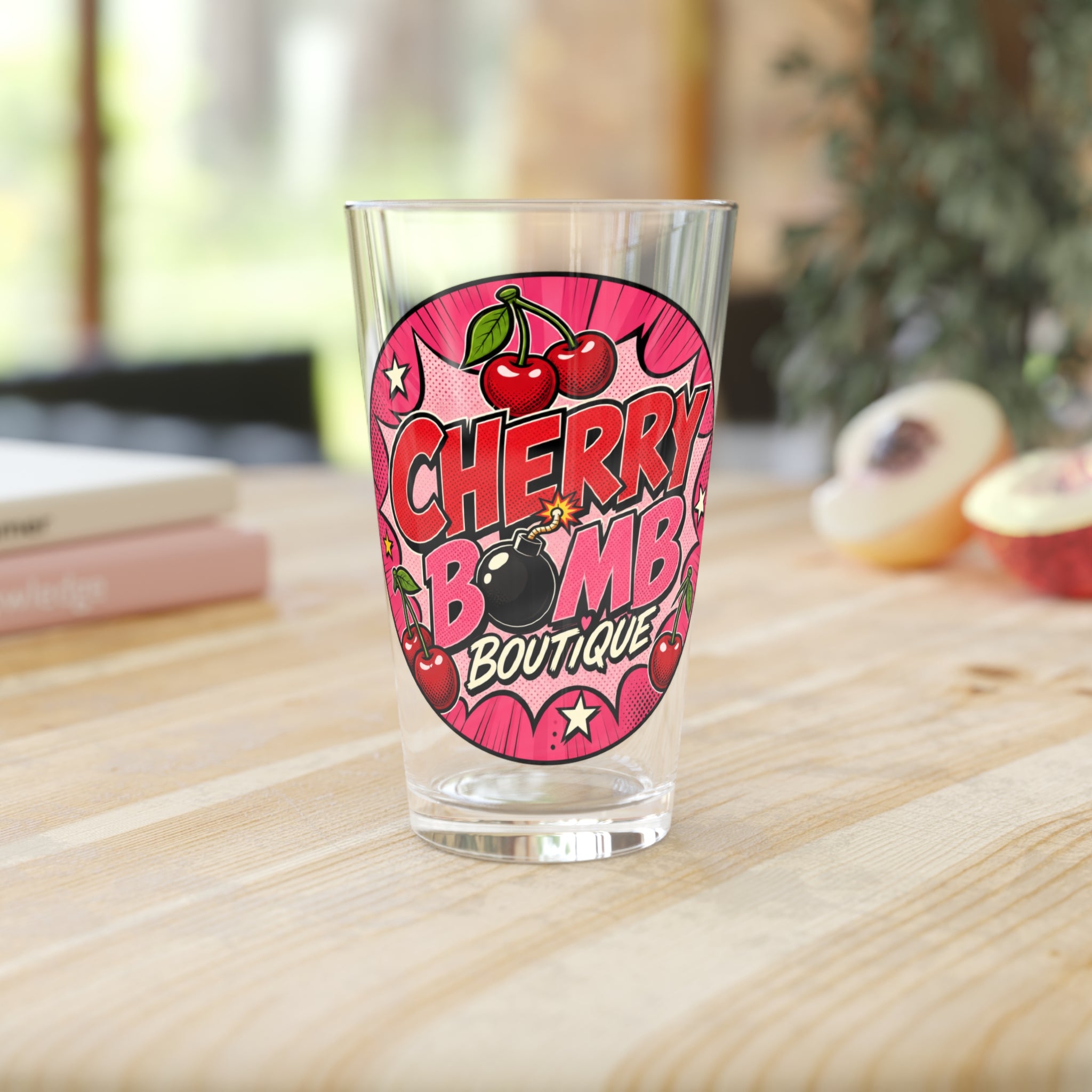 Cherry Bomb Boutique 16oz Pint Glass -Pink